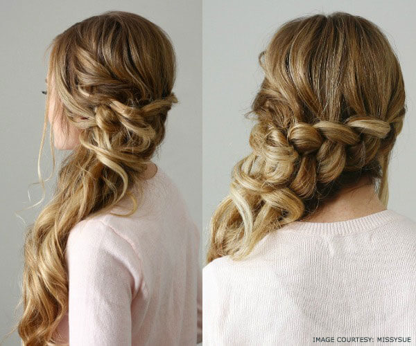 Sideswept Waterfall Braid With Curls