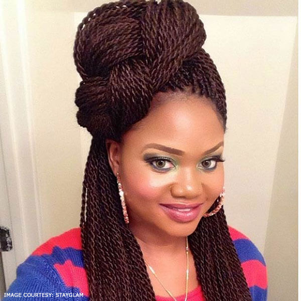 Twisted Individual Braids Topknot Individual Braid Hairstyles
